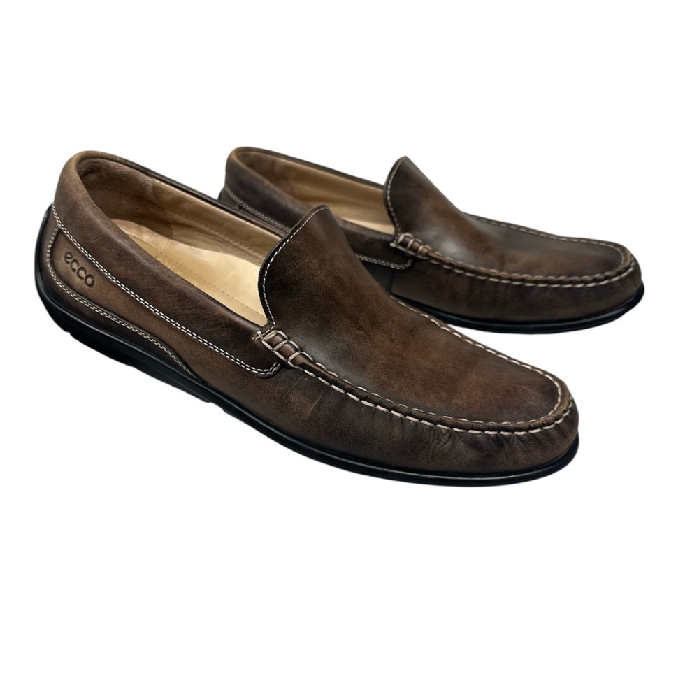 Ecco Men's Classic Moc 2.0 Driver Brown Genuine Leather Loafers Size 44